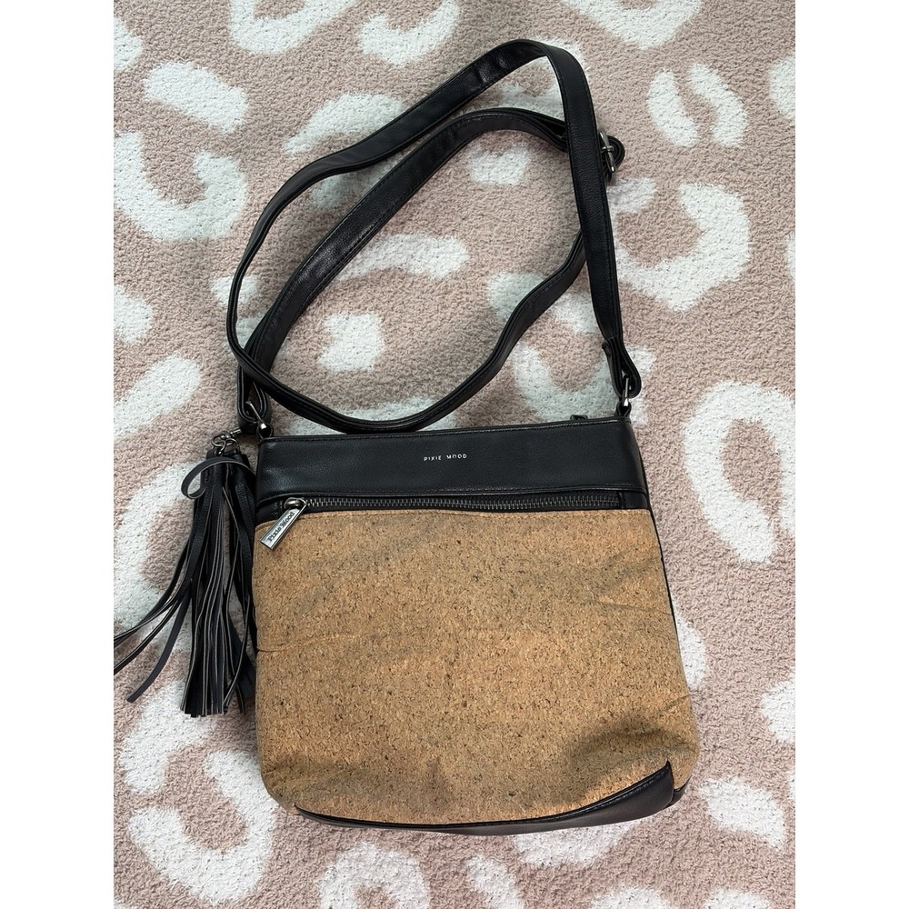 Pixie Mood Women's Colorblock Crossbody Bag Black/Brown Zip, Adjustable Strap